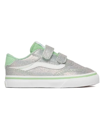 Pantofi sport copii,  tenisi fete, argintiu, material textil, sistem inchidere Velcro