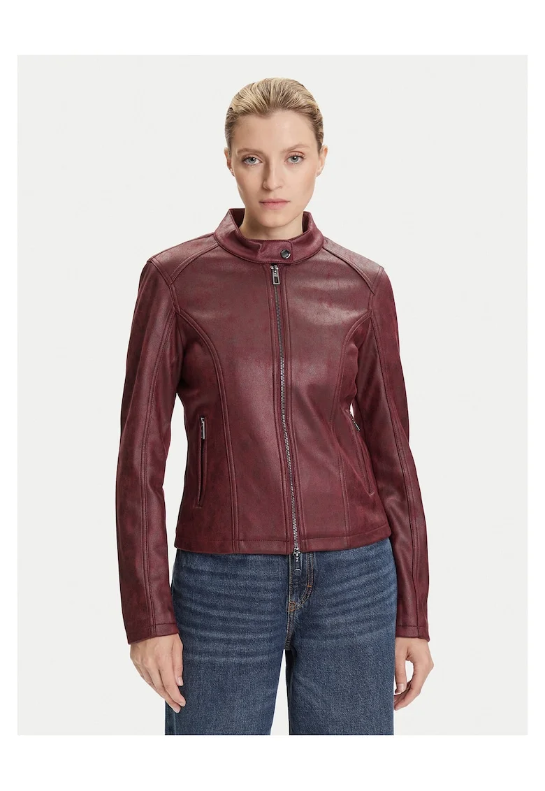 Geaca dama,  piele ecologica, fermoar, bordeaux, 96% poliester,