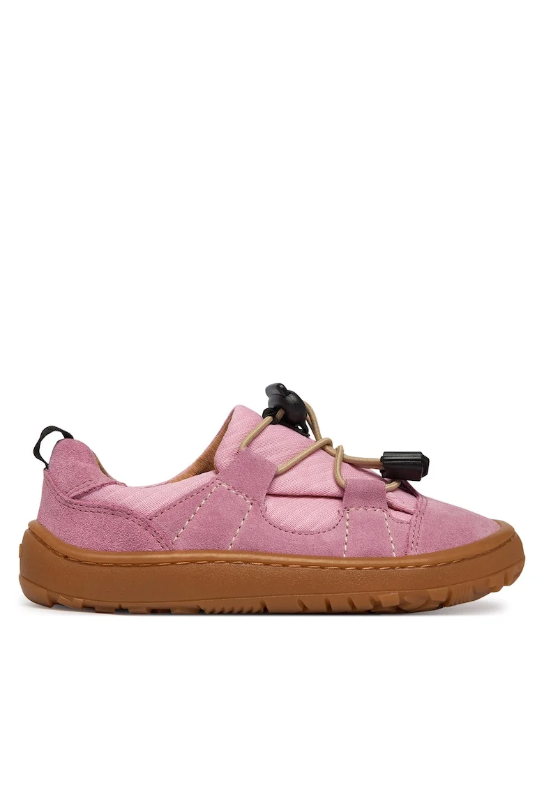 Pantofi sport copii,  piele intoarsa, roz, tehnologie barefoot