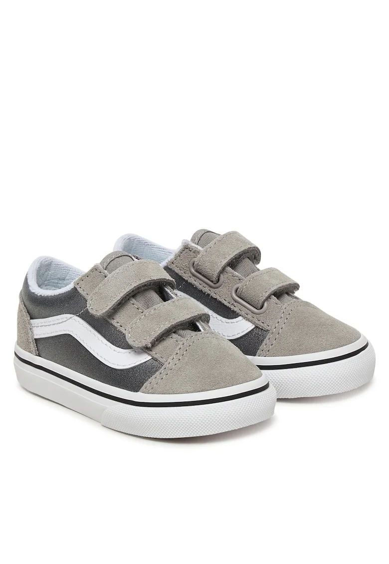 Pantofi sport copii,  tenisi fete, argintiu, material textil, sistem inchidere Velcro,