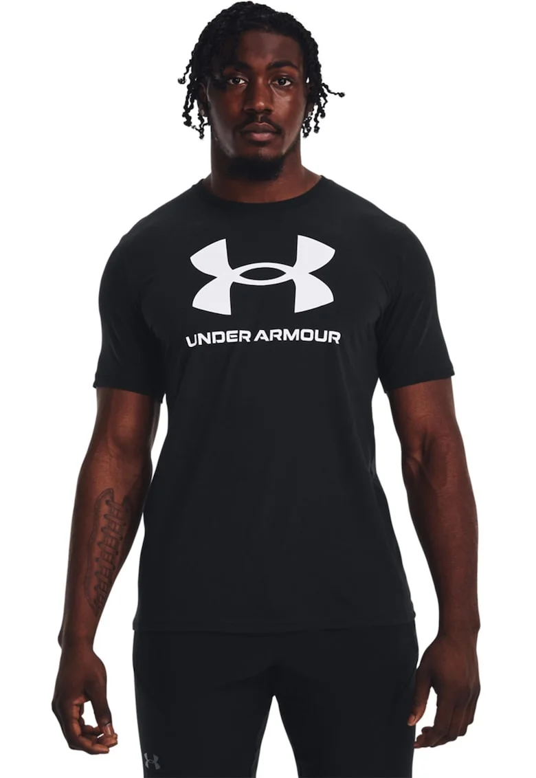 Tricou cu imprimeu logo pentru fitness, Alb/Negru