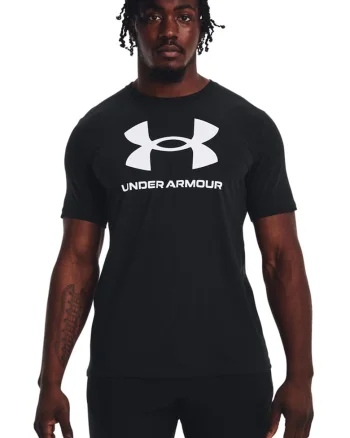 Tricou cu imprimeu logo pentru fitness, Alb/Negru