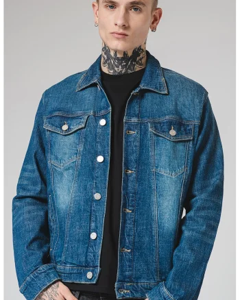 Jacheta de denim cu buzunare cu clapa, Albastru