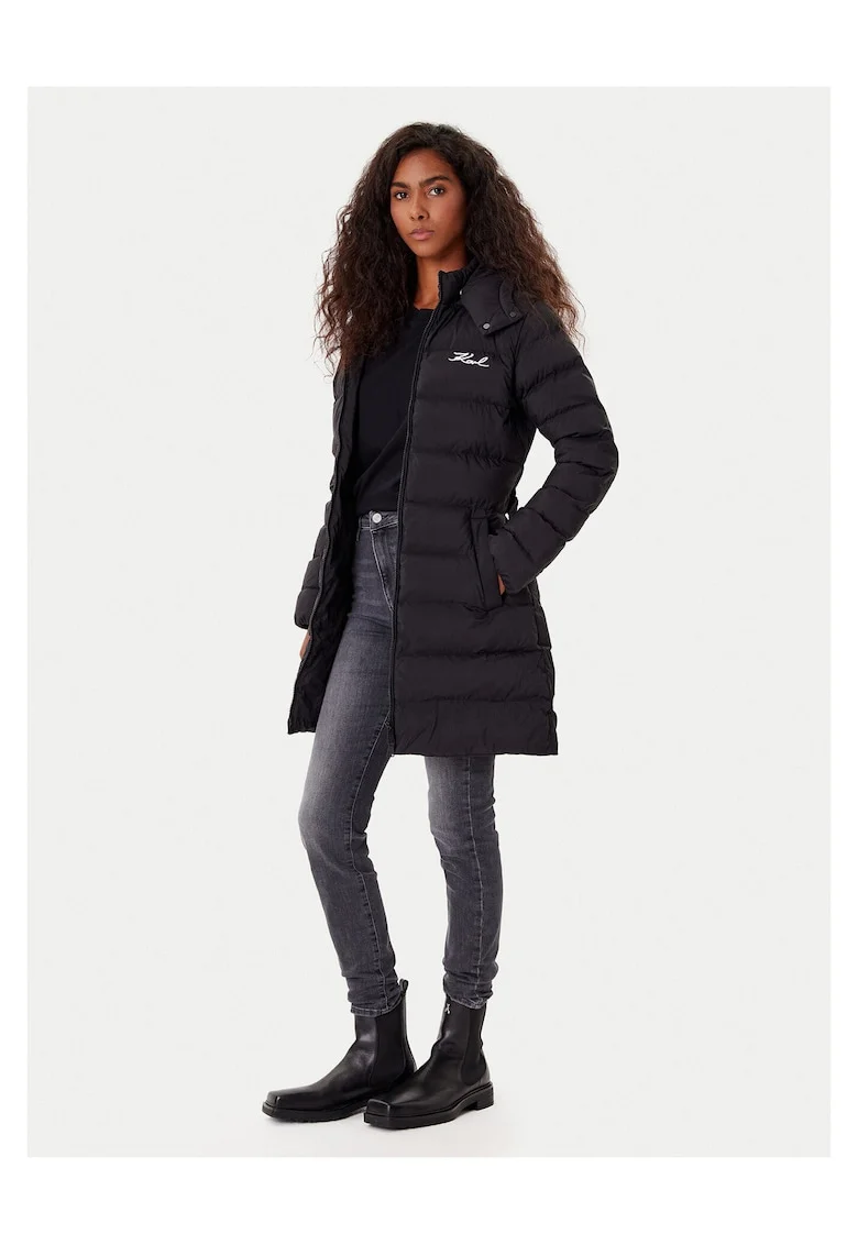 Geaca de iarna,  slim fit, negru, poliamida,