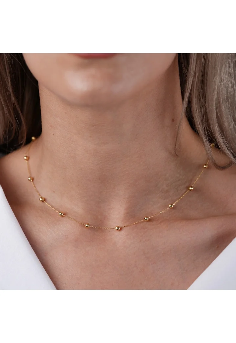 Colier din aur galben de 14K cu bile si lant diamantat, 2.18g, ambalaj premium