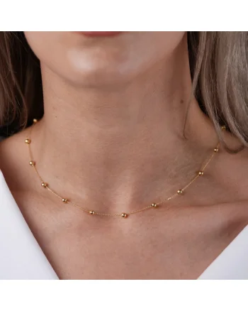 Colier din aur galben de 14K cu bile si lant diamantat, 2.18g, ambalaj premium