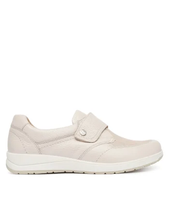 Pantofi sport dama,  piele naturala, bej, cu sistem inchidere Velcro