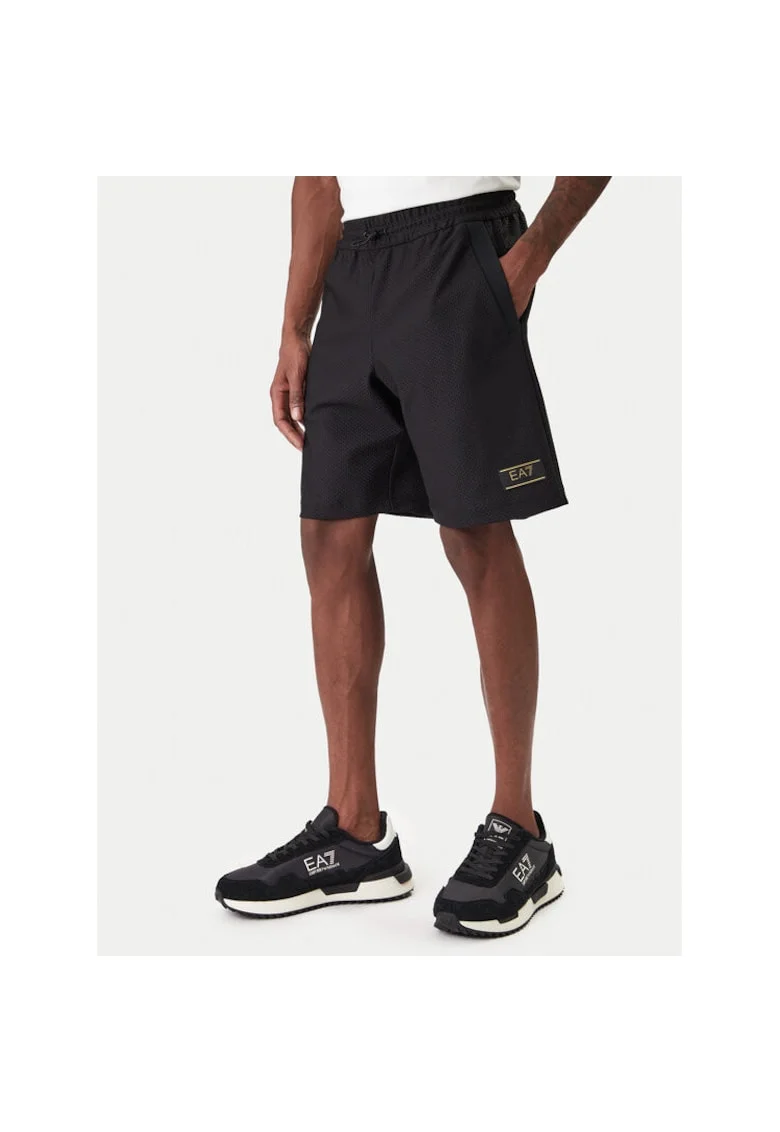 Pantaloni scurti sport Barbati,  poliester, negru, 90% poliester, 10% elastan