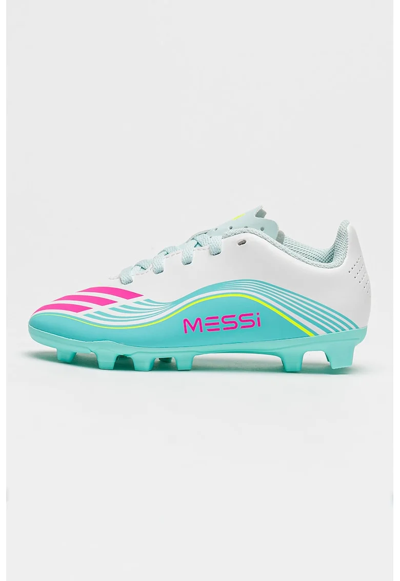 Pantofi cu crampoane F50 MESSI CLUB pentru fotbal, Alb/Turcoaz inchis