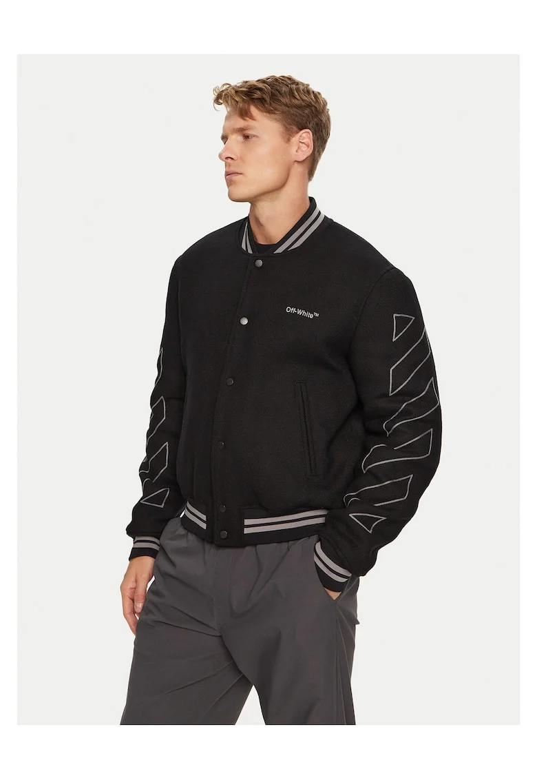 Geaca bomber Barbati,  68% bumbac, 32% lana, negru,