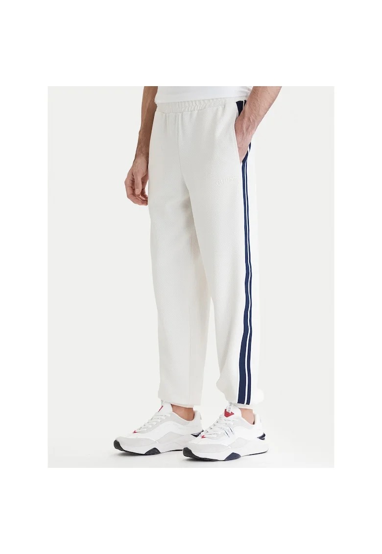 Pantaloni sport barbati,  poliester, alb, 97% poliester, 3% elastan