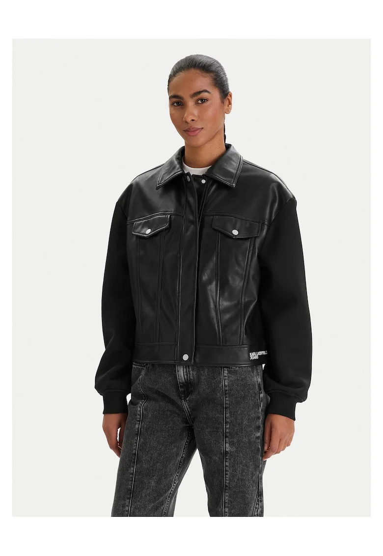 Geaca dama,  neagra, 50% imitatie de piele, 50% poliester