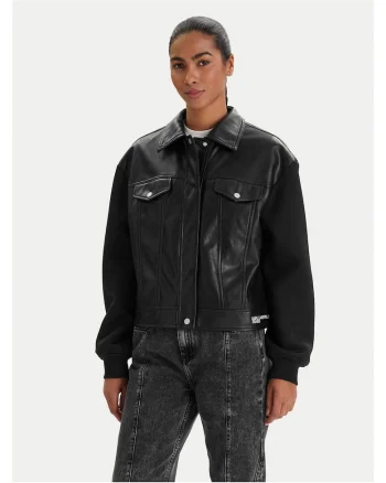 Geaca dama,  neagra, 50% imitatie de piele, 50% poliester