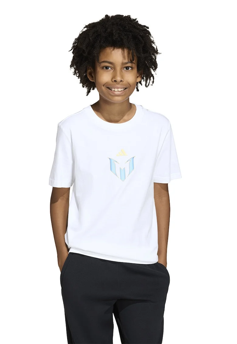 Tricou de bumbac cu imprimeu pentru fotbal Messi, Alb optic