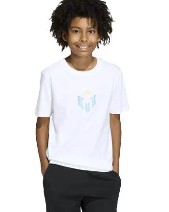 Tricou de bumbac cu imprimeu pentru fotbal Messi, Alb optic
