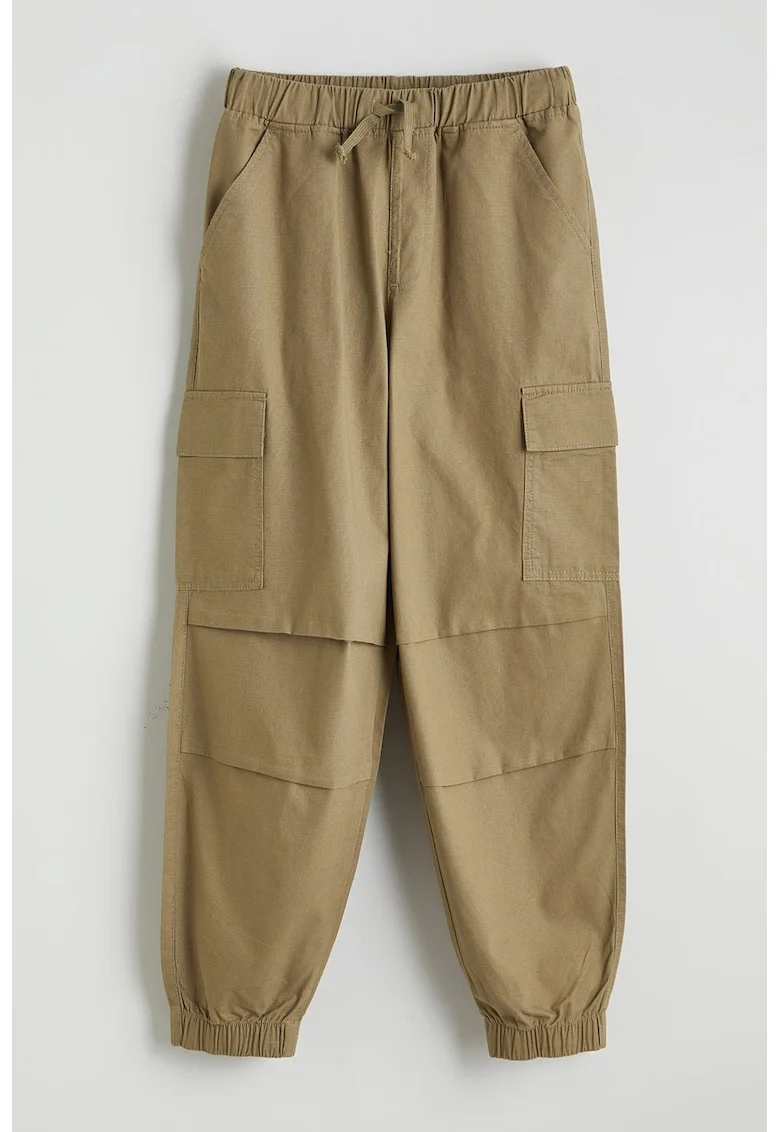 Pantaloni joggers cu croiala crop si snur, Kaki