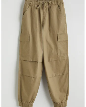 Pantaloni joggers cu croiala crop si snur, Kaki