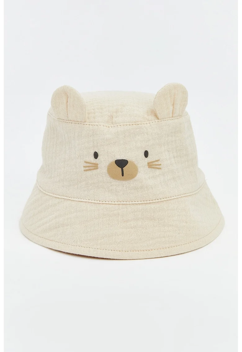 Palarie bucket din bumbac cu imprimeu urs, Bej deschis