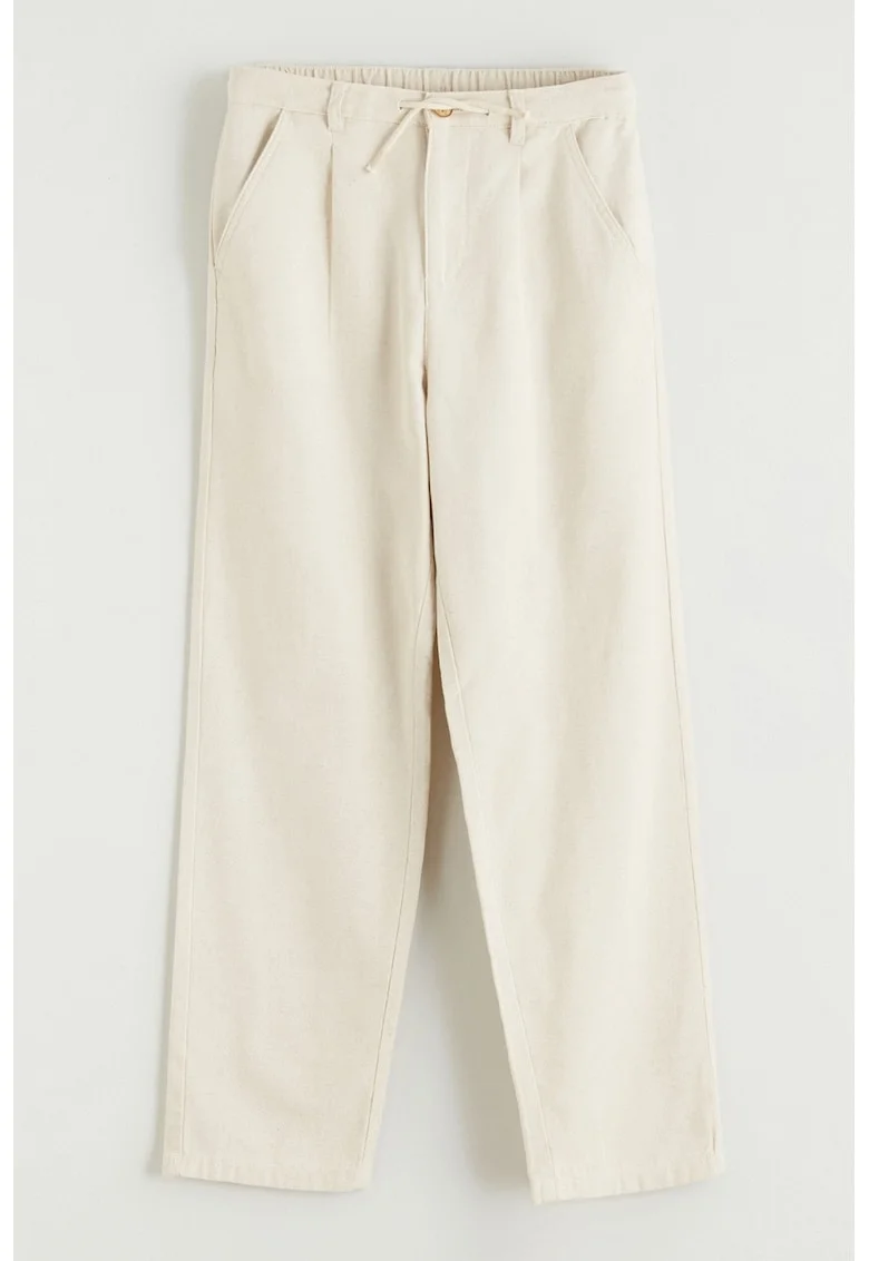 Pantaloni din amestec de in cu snur in talie, Alb fildes