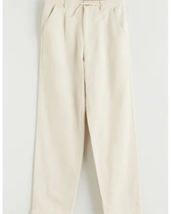 Pantaloni din amestec de in cu snur in talie, Alb fildes