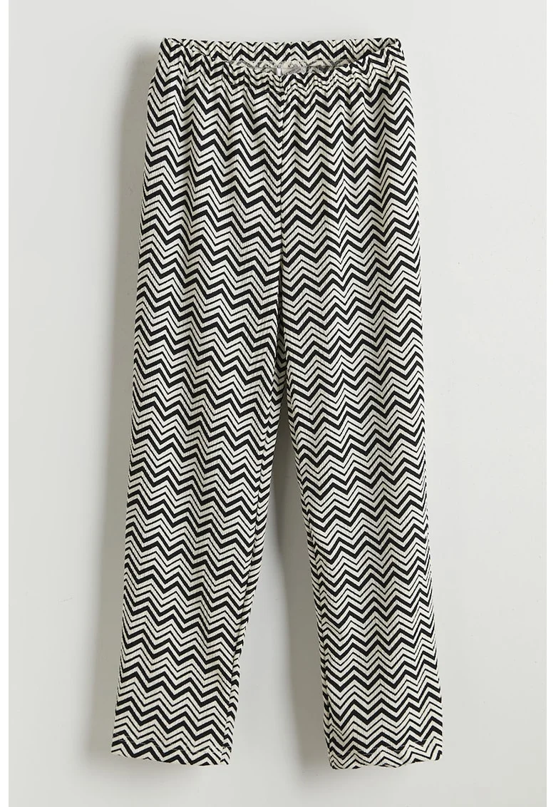 Pantaloni cu model si croiala ampla, Negru/Alb murdar