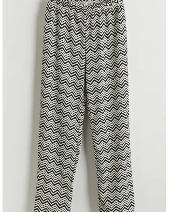 Pantaloni cu model si croiala ampla, Negru/Alb murdar