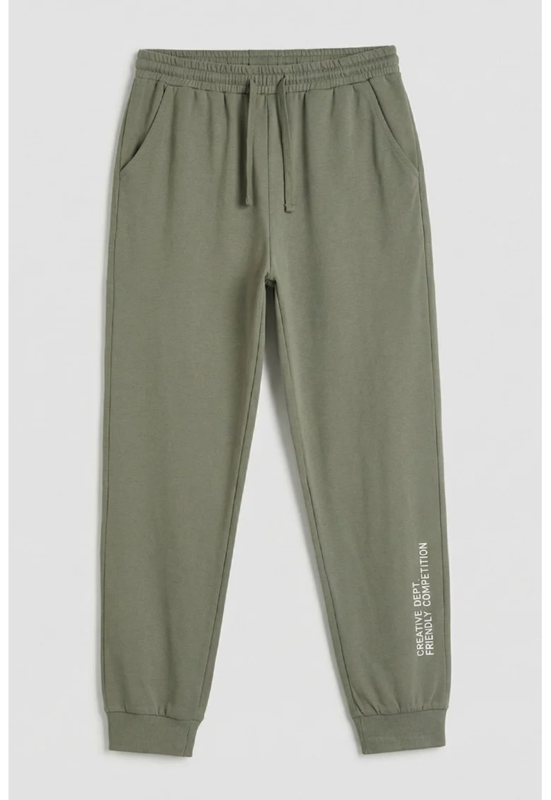 Pantaloni de trening din bumbac cu terminatii elastice, Verde pal