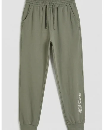 Pantaloni de trening din bumbac cu terminatii elastice, Verde pal