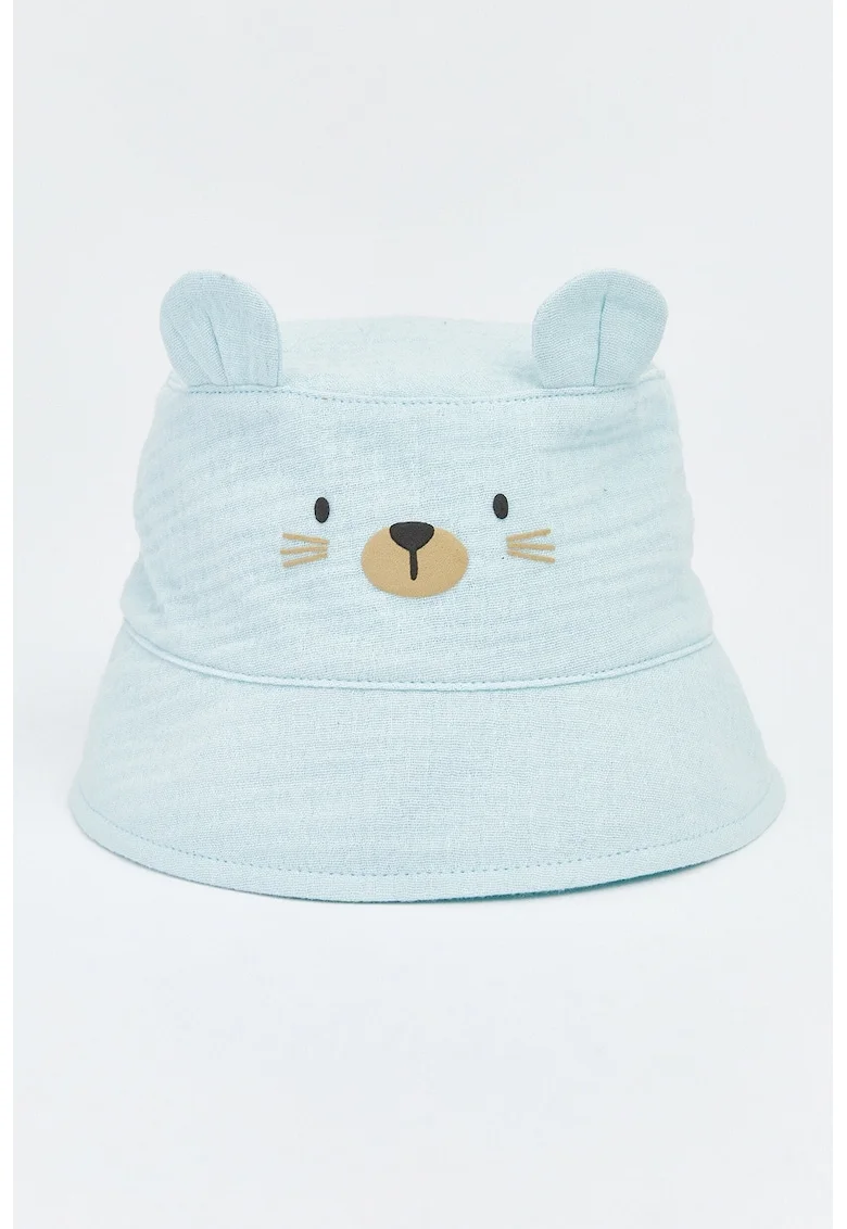 Palarie bucket din bumbac cu imprimeu urs, Verde menta