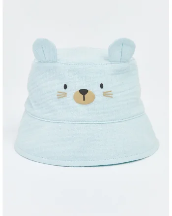 Palarie bucket din bumbac cu imprimeu urs, Verde menta