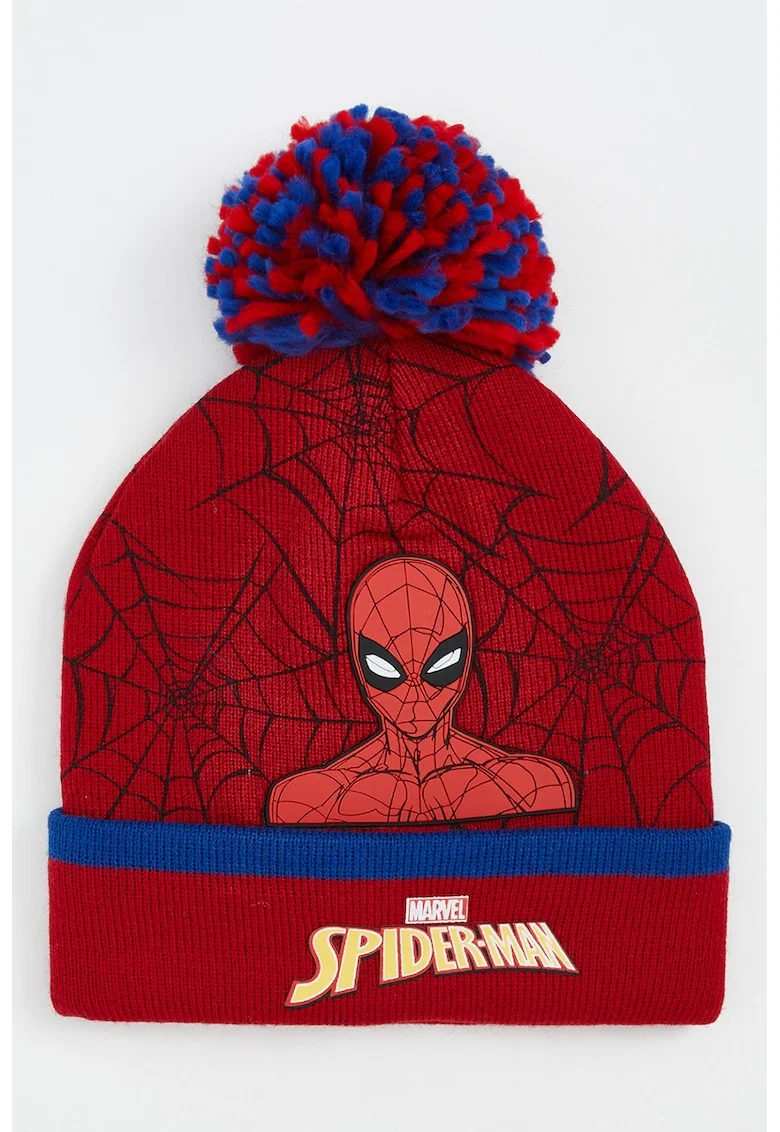 Caciula cu ciucuri si imprimeu Spiderman, Rosu/Albastru