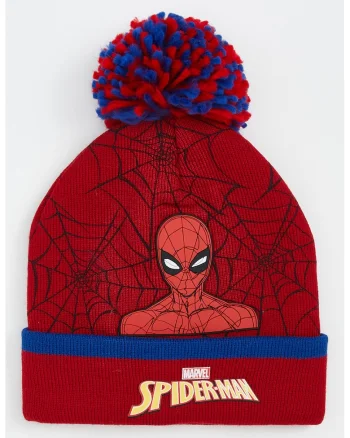 Caciula cu ciucuri si imprimeu Spiderman, Rosu/Albastru