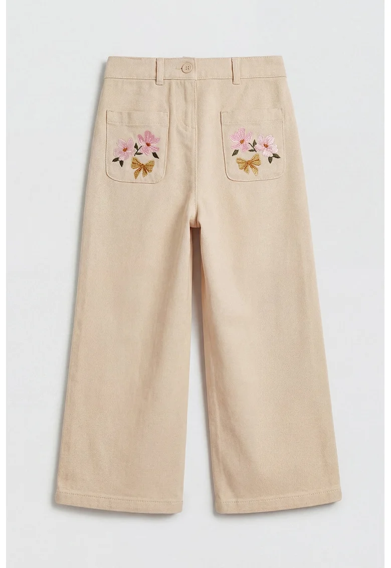 Blugi cu croiala ampla si broderii florale, Galben vanilie