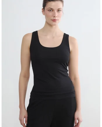 Top slim fit cu decolteu rotund, Negru