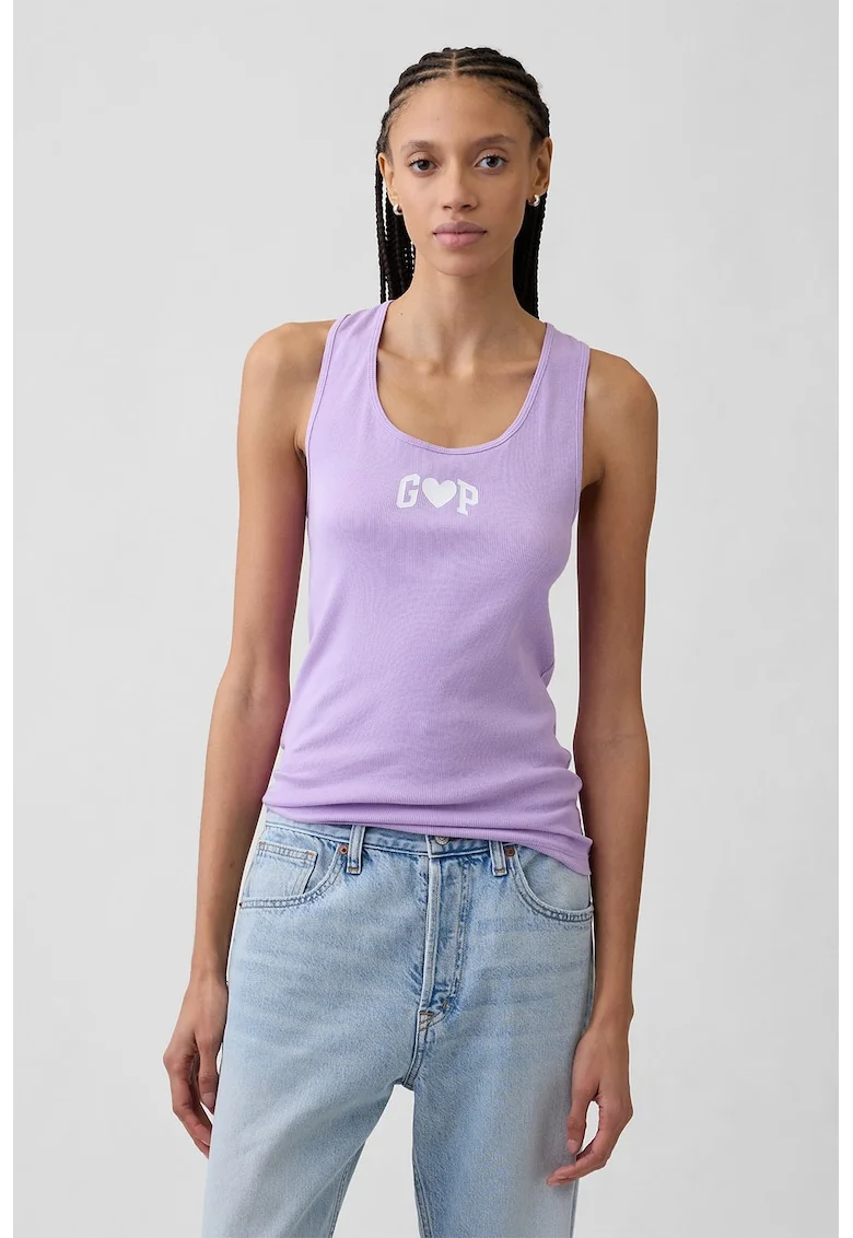 Top cu imprimeu, Lila/Alb optic