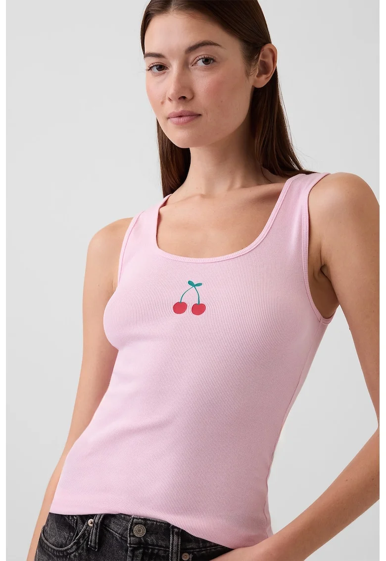 Top cu imprimeu, Rosu/Verde/Roz pastel