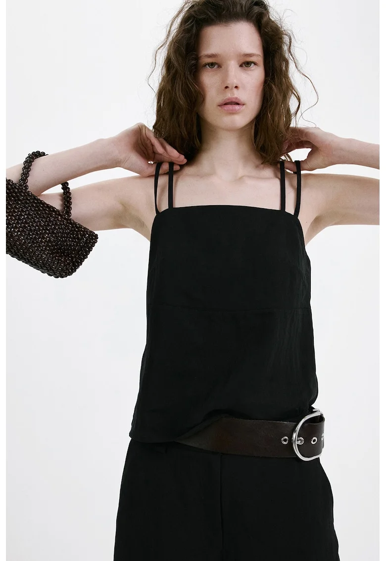 Top crop din amestec de lyocell, Negru