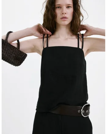 Top crop din amestec de lyocell, Negru