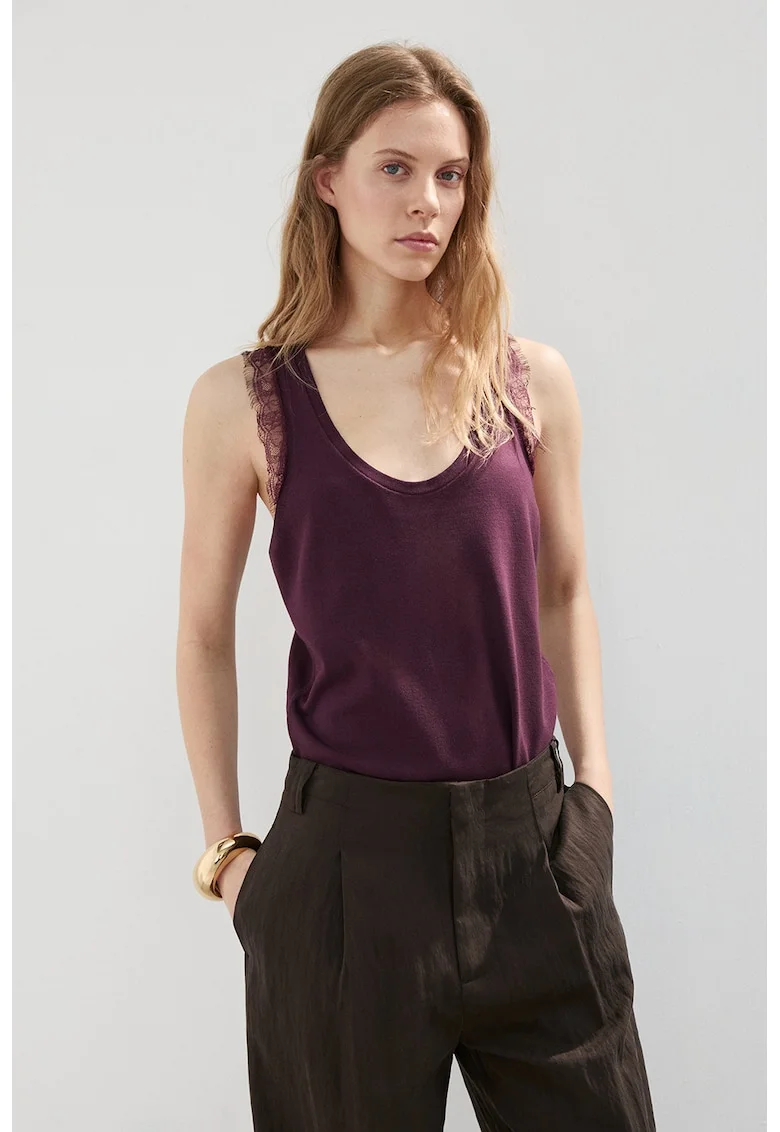 Top cu insertii de dantela, Violet pruna