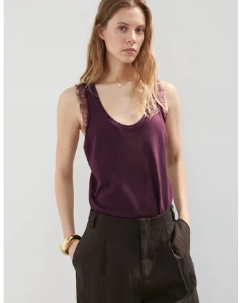 Top cu insertii de dantela, Violet pruna