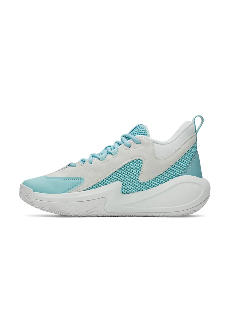 Pantofi mid-cut Curry 3Z 25 pentru baschet, Gri deschis/Turcoaz