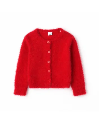 Cardigan fete iDO din tricot lurex moale cu nasturi model elegant si pufos Rosu