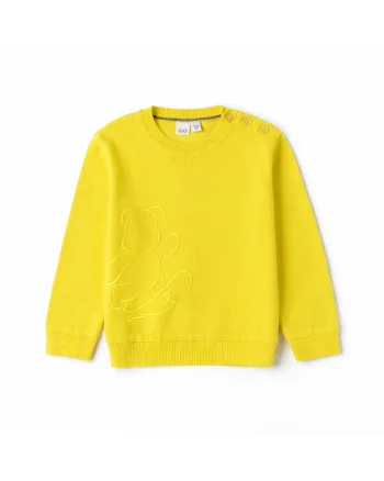 Pulover baieti iDO din tricot, imprimeu cauciucat, deschidere cu nasturi la umar, bumbac si poliamida, Galben, Galben