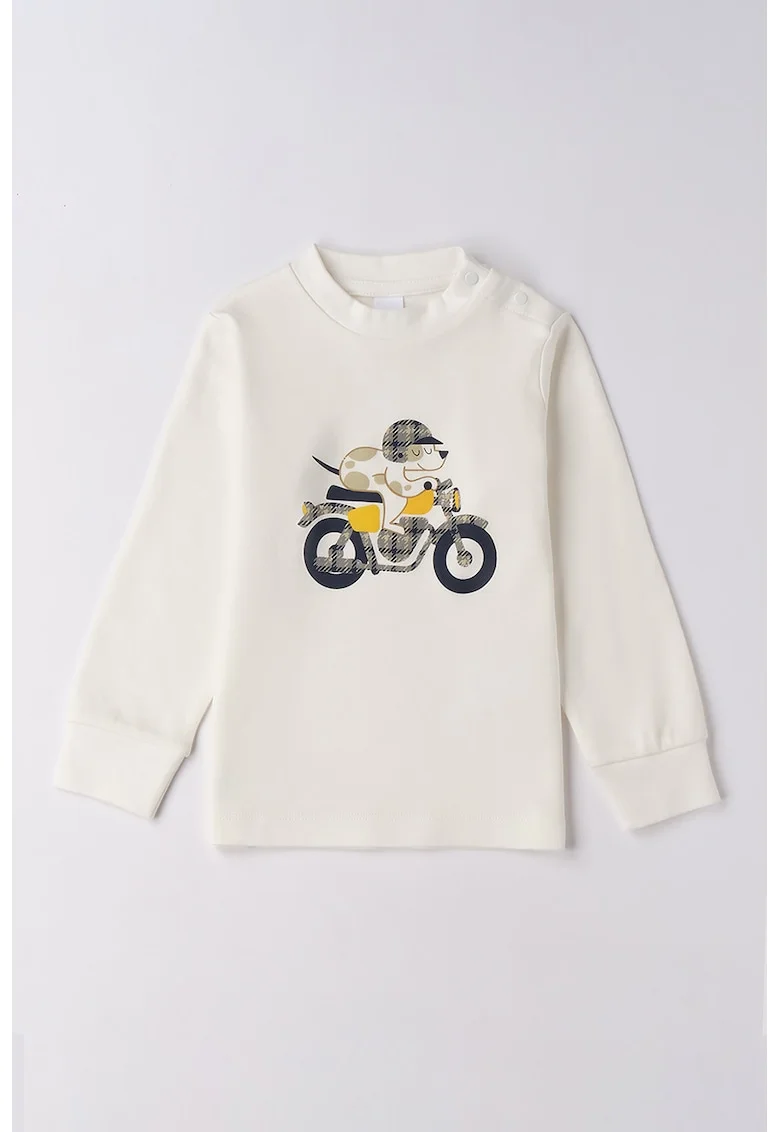 Bluza de bumbac cu imprimeu motocicleta, Alb