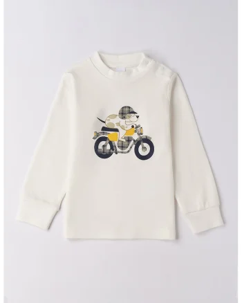 Bluza de bumbac cu imprimeu motocicleta, Alb
