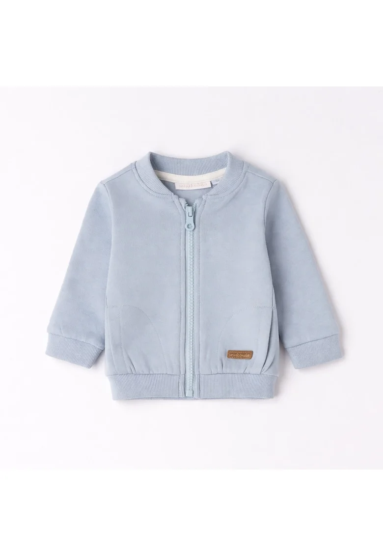 Hanorac tip bomber bebe baieti  cu fermoar din fleece cu interior periat Albastru deschis