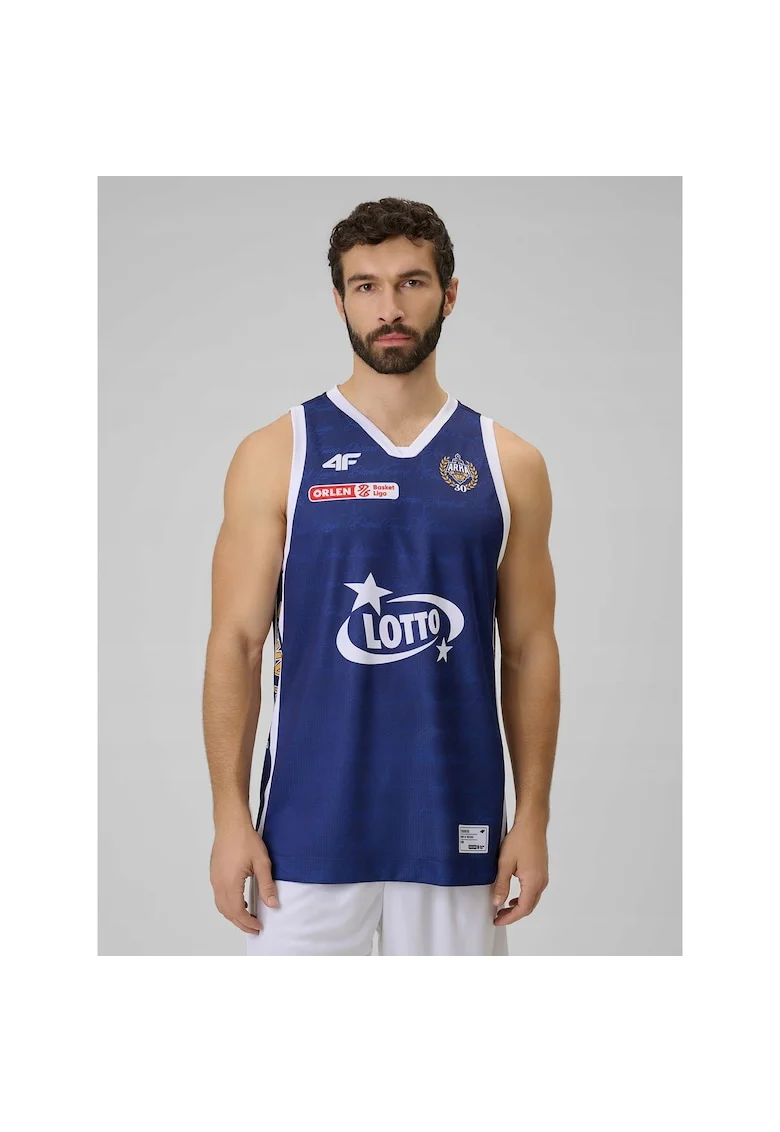 Maiou baschet barbati  poliester, Alb/Albastru