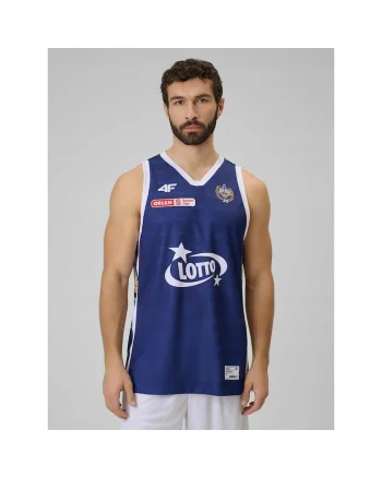 Maiou baschet barbati  poliester, Alb/Albastru