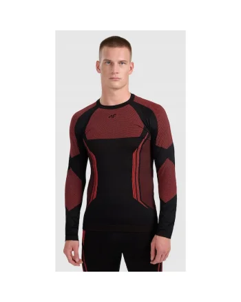Bluza sport barbati,  termoactiva, fara cusaturi, rosu/negru, poliester, Rosu/Negru