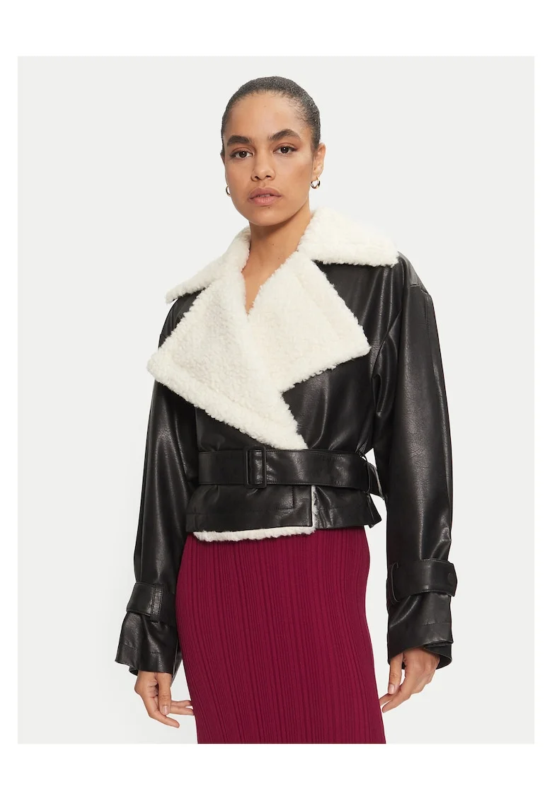 Geaca din imitatie de piele pentru femei  negru, Negru